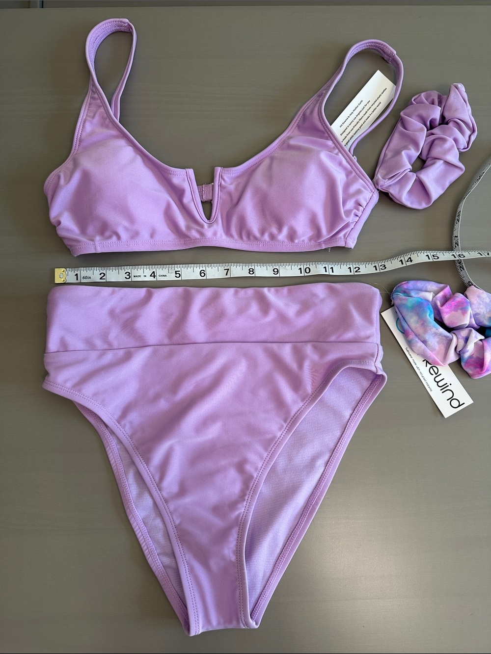 Rewind Lavender Bikini Set with Multicolor Tie-Dye Scrunchie